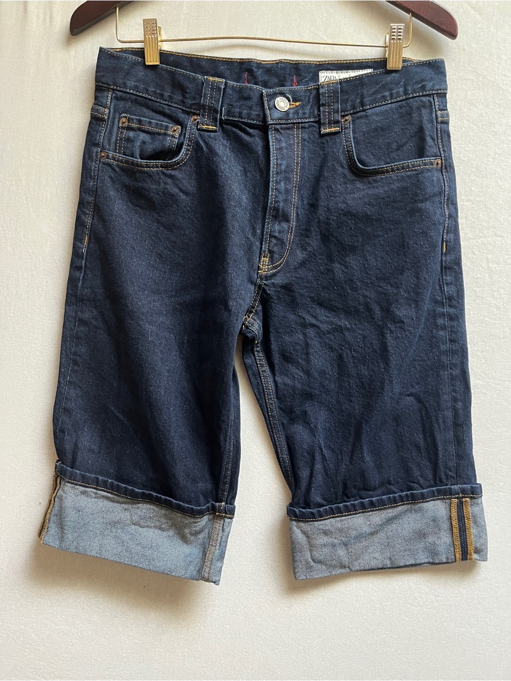 Zara Dark Wash Denim Cuffed Bermuda Shorts Size 6
